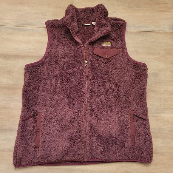 LL Bean Women’s L Mountain Pile High Fleece Vest Maroon Full Zip Outdoor Warm - Picture 4 of 8